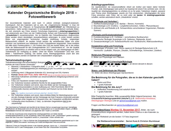 ZZZKalender Organismische Biologie Teilnahmebedingungen 2018 NEU